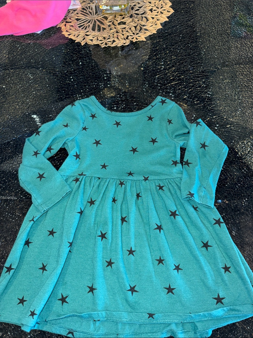 Cat & Jack Teal Star Print Long Sleeve Dress